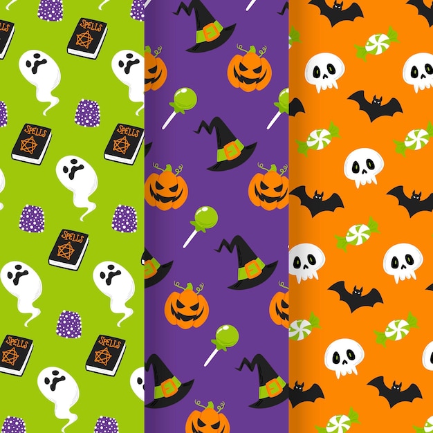 Hand drawn halloween patterns set