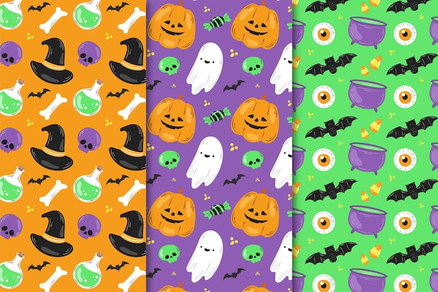 Hand-drawn halloween patterns