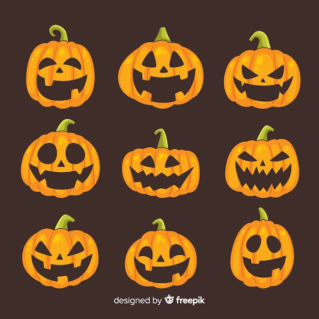 Vettore gratuito collezione di zucca di halloween disegnata a mano