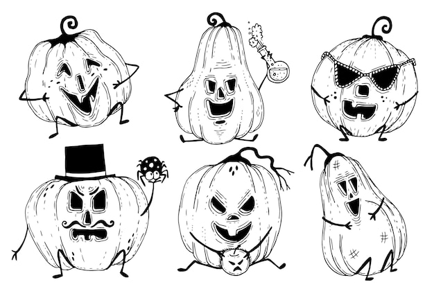 Vettore gratuito collezione di zucca di halloween disegnata a mano