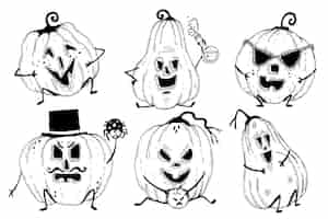 Free vector hand-drawn halloween pumpkin collection