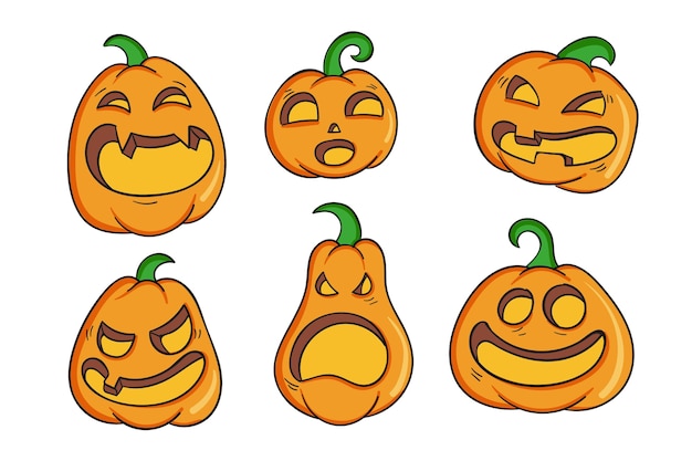 Vettore gratuito collezione di zucca di halloween disegnata a mano