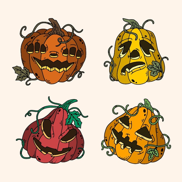 Free vector hand drawn halloween pumpkins collection