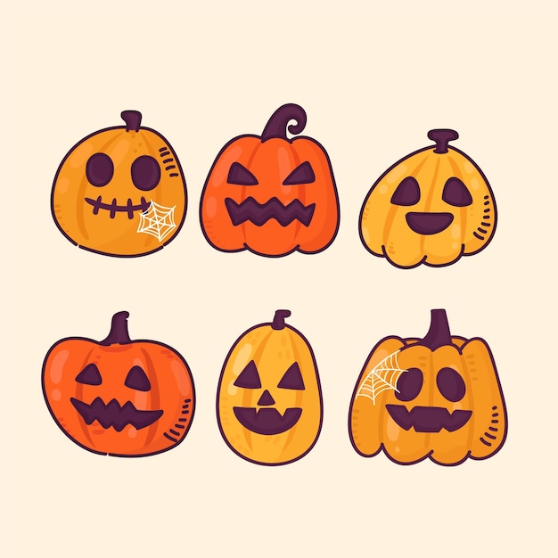 Бесплатное векторное изображение Коллекция рисованной тыквы на хэллоуин