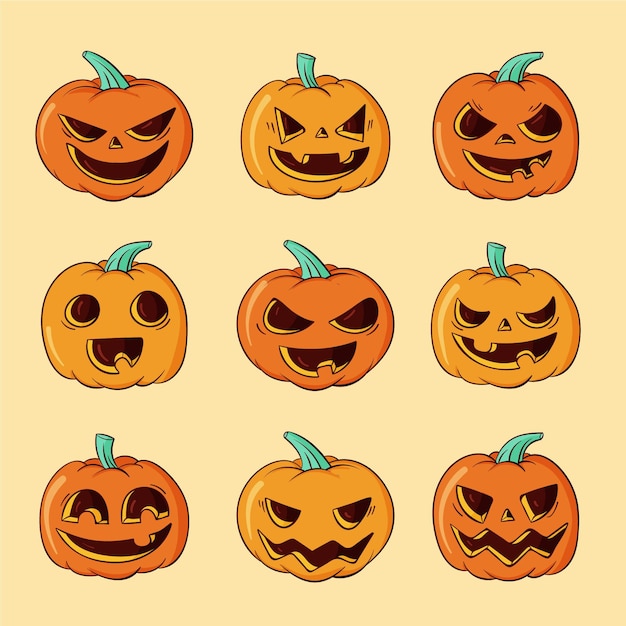 Hand drawn halloween pumpkins collection