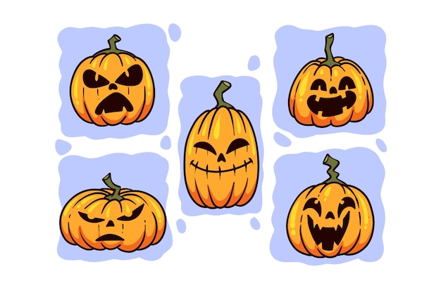 Hand drawn halloween pumpkins collection