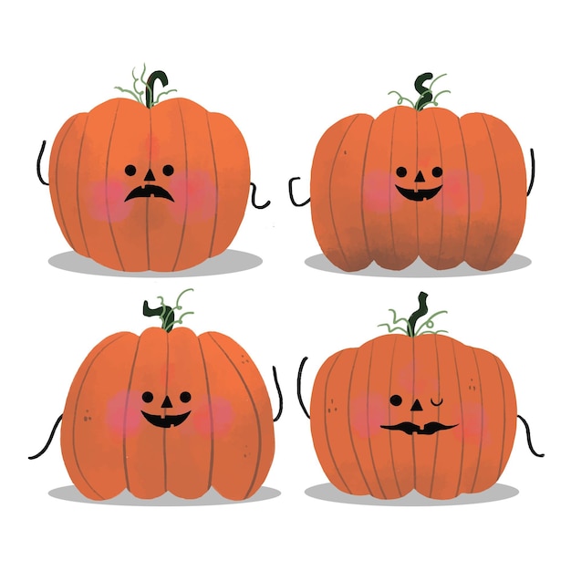 Hand drawn halloween pumpkins collection