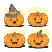 Vettore gratuito collezione di zucche di halloween disegnate a mano