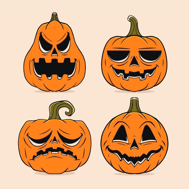 Vettore gratuito collezione di zucche di halloween disegnate a mano