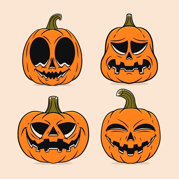 Hand drawn halloween pumpkins collection