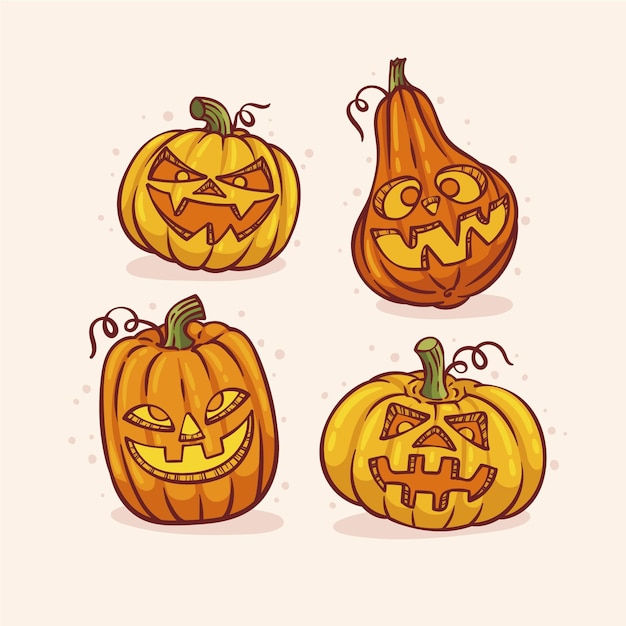 Vettore gratuito collezione di zucche di halloween disegnate a mano