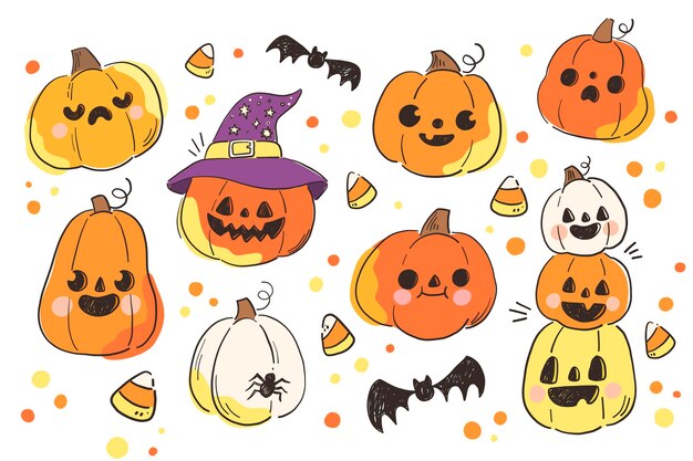 Hand drawn halloween pumpkins collection