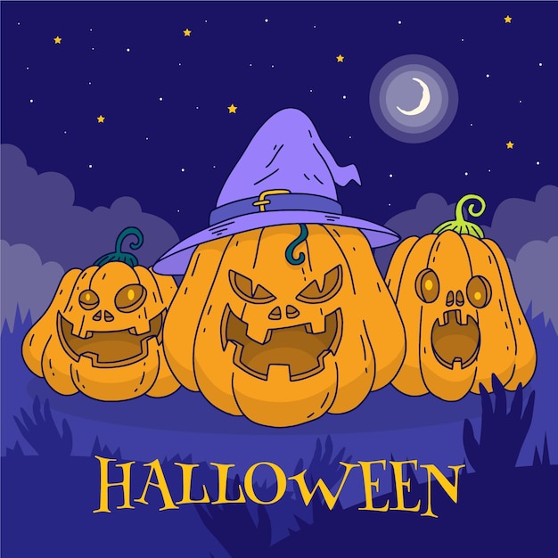 Hand drawn halloween pumpkins illustration