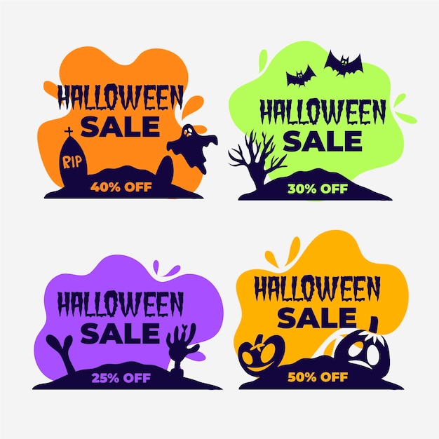 Collezione di badge vendita halloween disegnata a mano