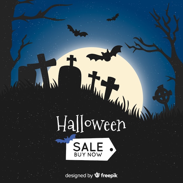 Hand drawn halloween sale in a cemetery