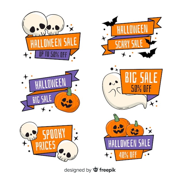 Free vector hand drawn halloween sale label collection