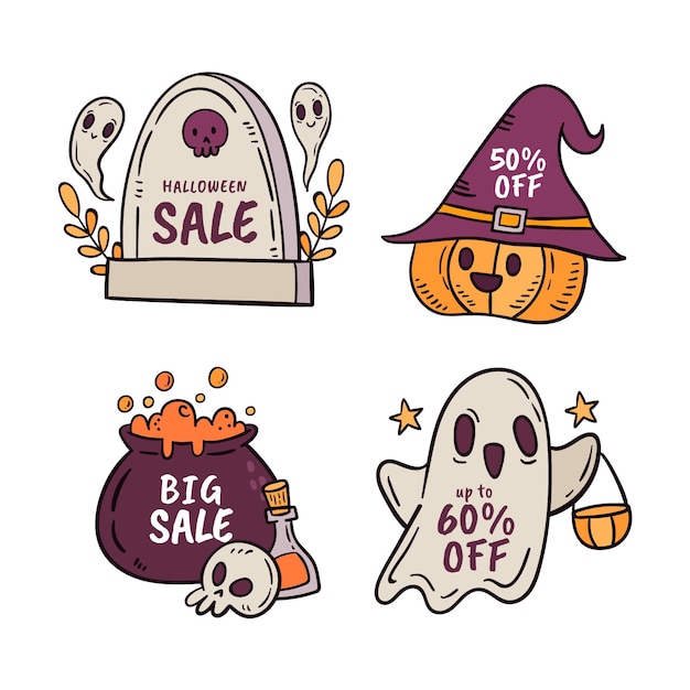 Hand drawn halloween sale labels collection