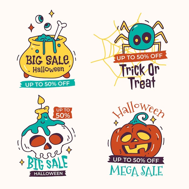 Hand drawn halloween sale labels collection