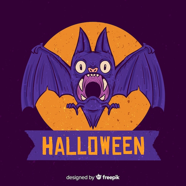 Pipistrello viola spaventato halloween disegnato a mano