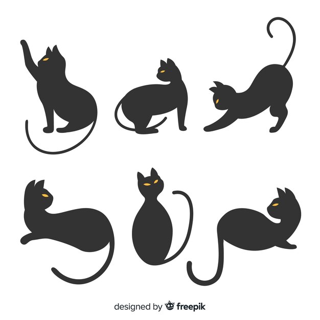 猫の手描きハロウィーンシルエット プレミアムベクター