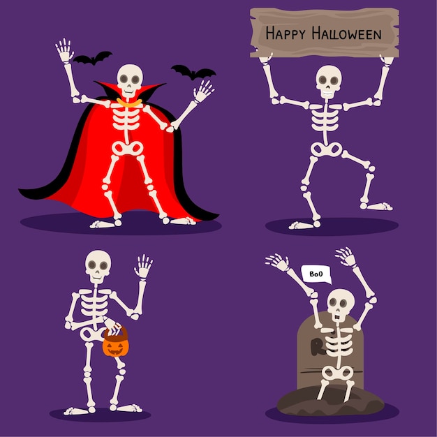 Hand drawn halloween skeletons collection