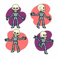 Free vector hand drawn halloween skeletons collection