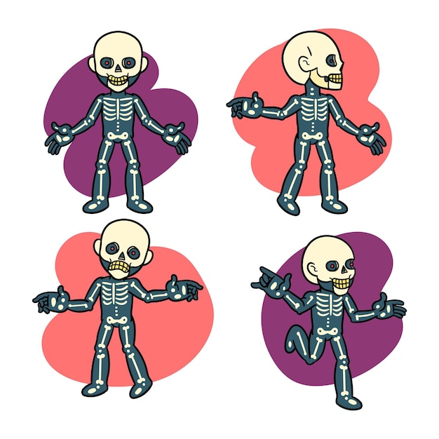 Free Vector hand drawn halloween skeletons collection