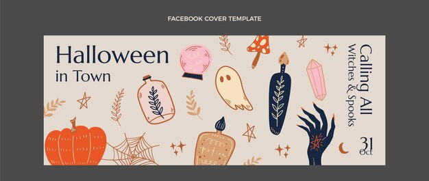 Hand drawn halloween social media cover template