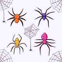 Free vector hand drawn halloween spiders collection