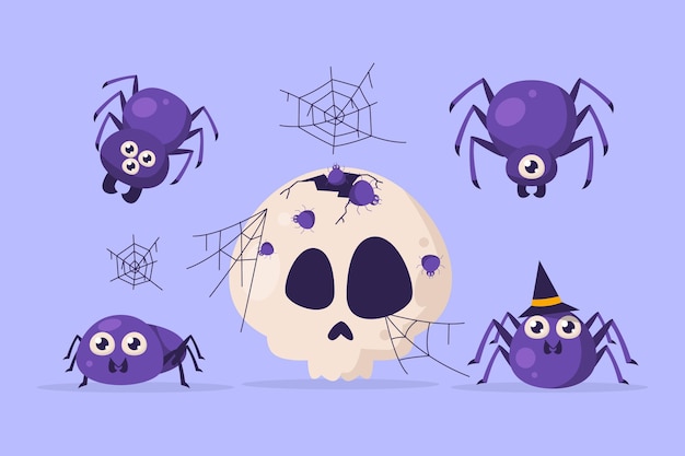 Free vector hand drawn halloween spiders collection