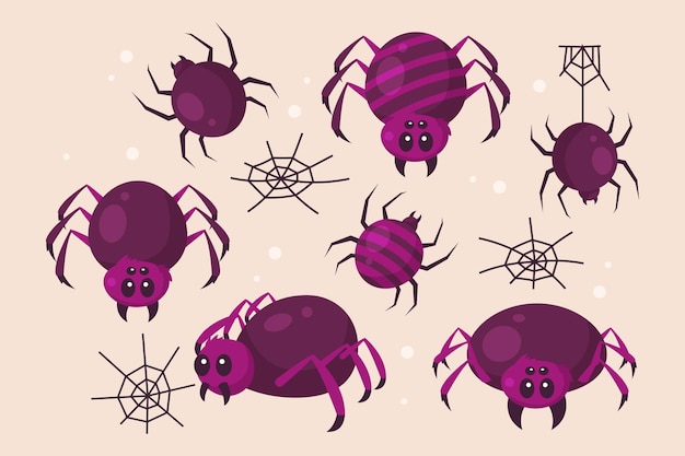 Free vector hand drawn halloween spiders collection