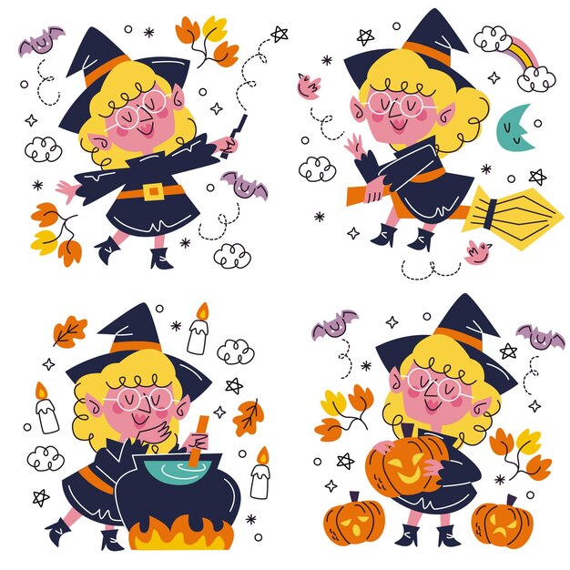 Hand drawn halloween sticker set