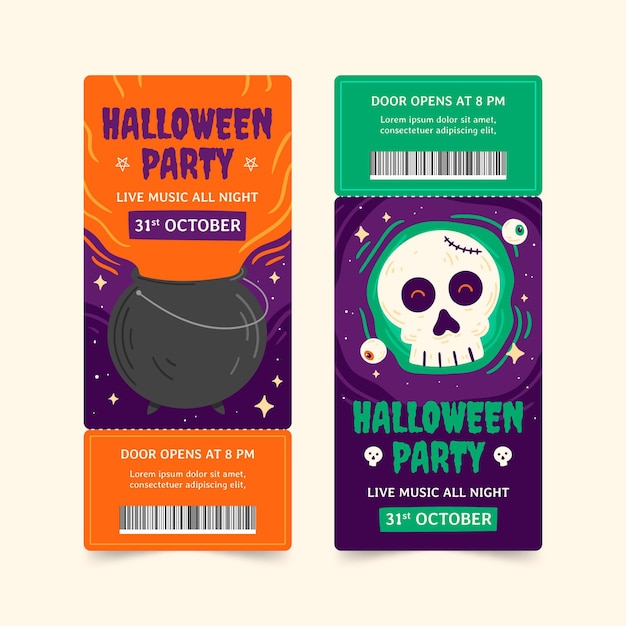 Hand drawn halloween tickets set