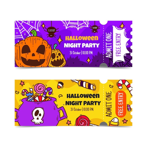 Free vector hand drawn halloween tickets set