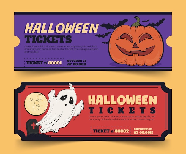 Hand drawn halloween tickets set