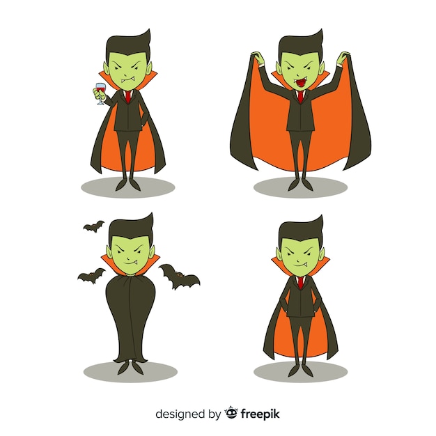 Free vector hand drawn halloween vampire character collection