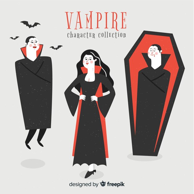 Hand drawn halloween vampire character collection