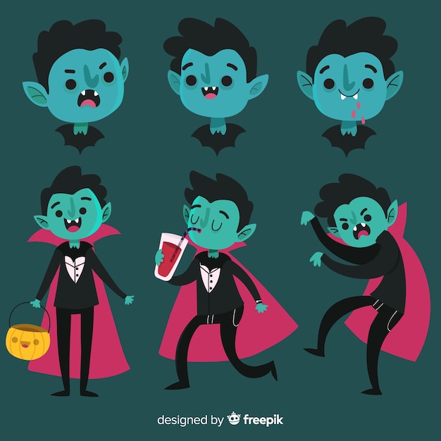 Vettore gratuito collezione di personaggi disegnati a mano vampiro halloween