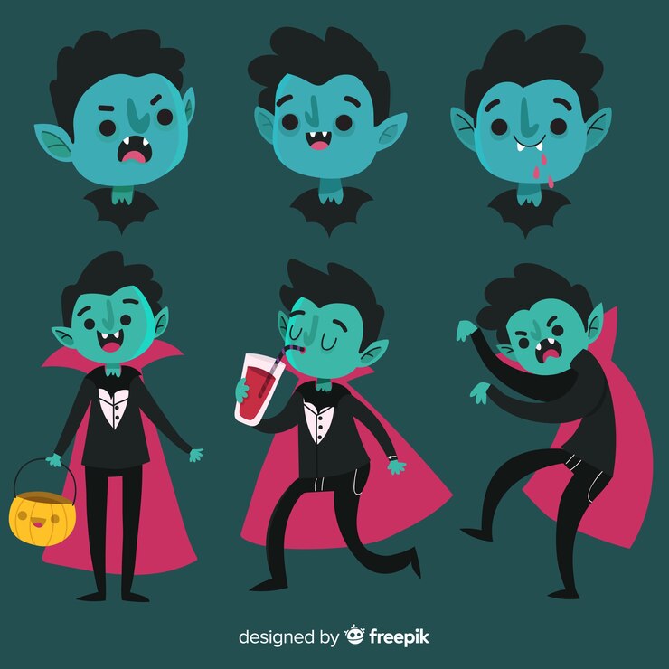 Free Vector hand drawn halloween vampire character collection