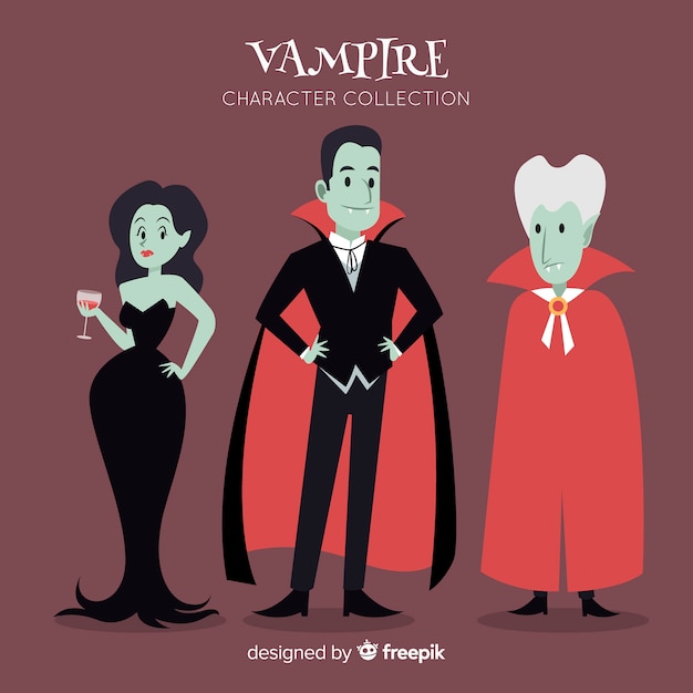 Vettore gratuito collezione di personaggi disegnati a mano vampiro halloween