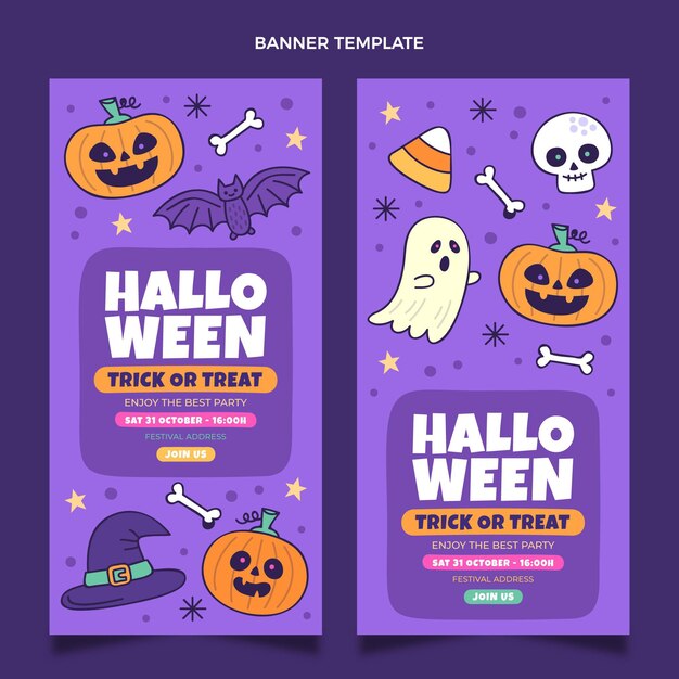 Hand drawn halloween vertical banners set