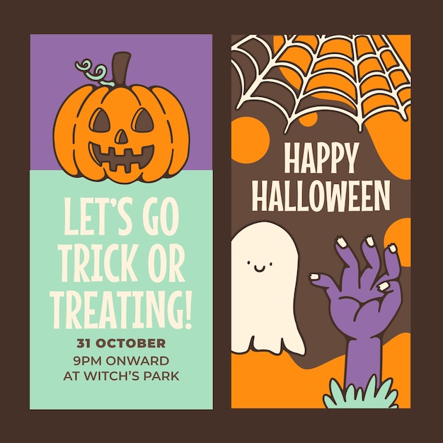 Set di banner verticali di halloween disegnati a mano
