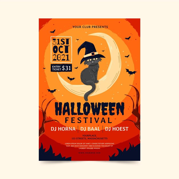 Hand drawn halloween vertical party flyer template