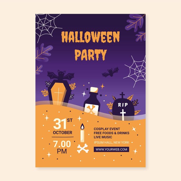 手描きハロウィン縦パーティーチラシテンプレート