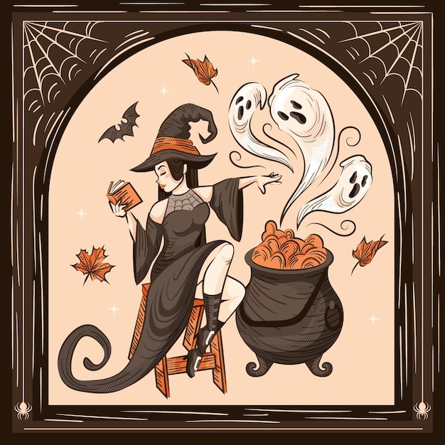 Ручной обращается хэллоуин винтажная иллюстрация