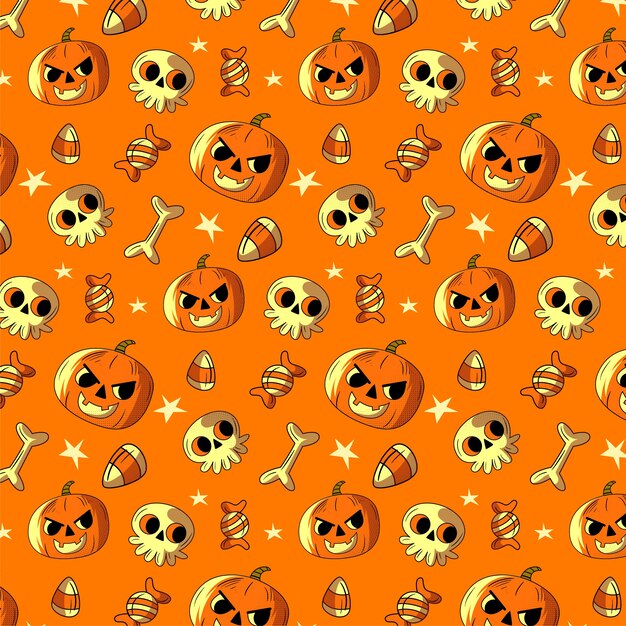 Hand drawn halloween vintage pattern design