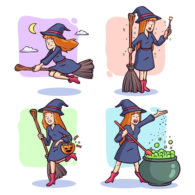 Free vector hand drawn halloween witches collection