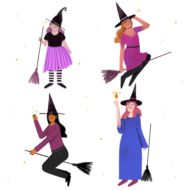 Free vector hand drawn halloween witches collection