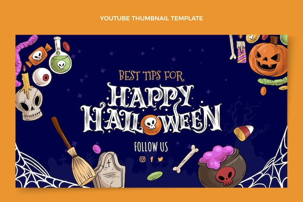 無料ベクター 手描きハロウィンyoutubeサムネイル