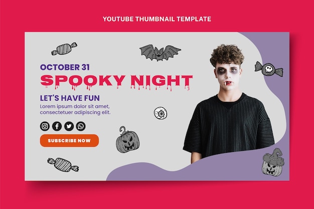 Free vector hand drawn halloween youtube thumbnail